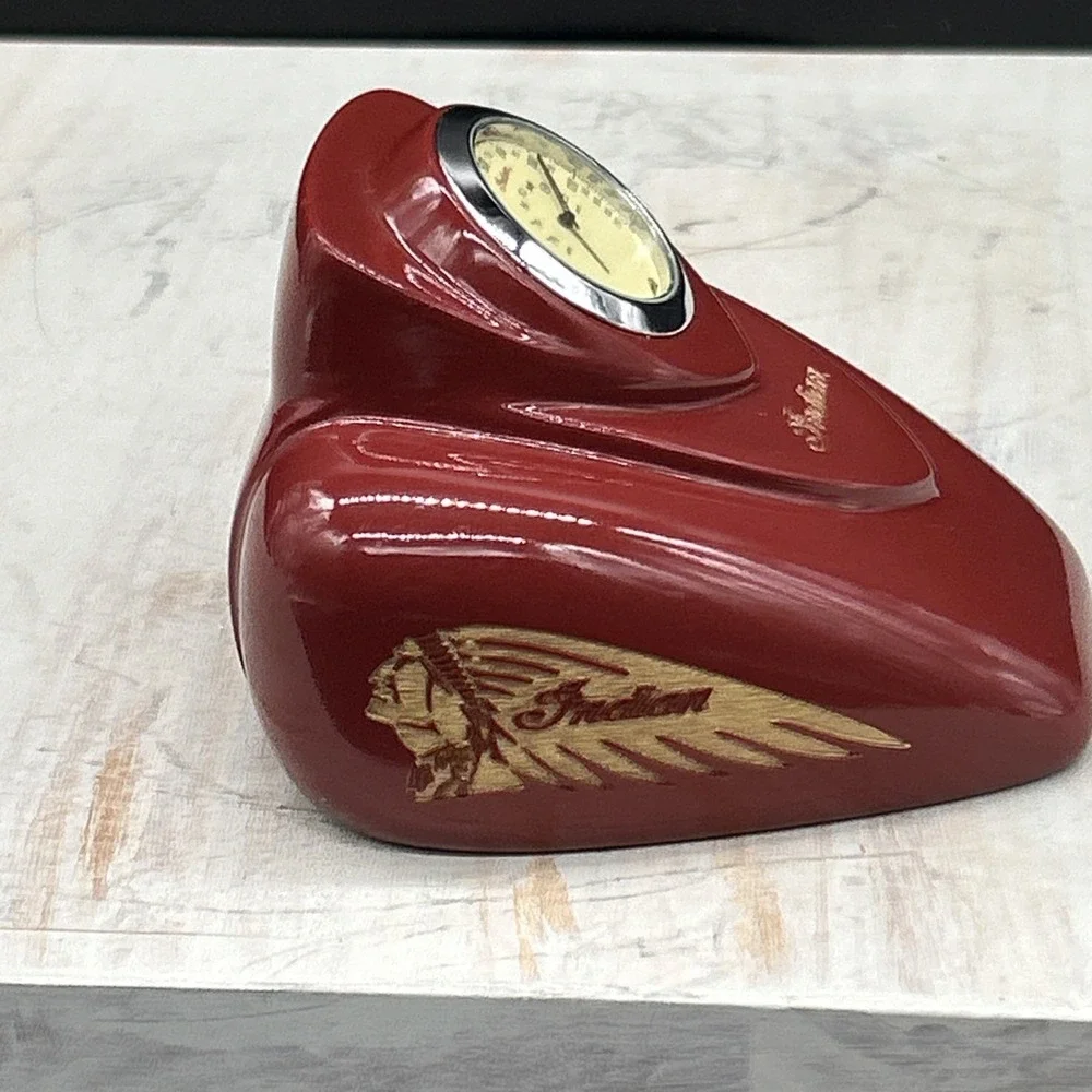 Indian Motorcycle Gas Tank Paperweight Red Desk Clock Speedometer Vintage Time